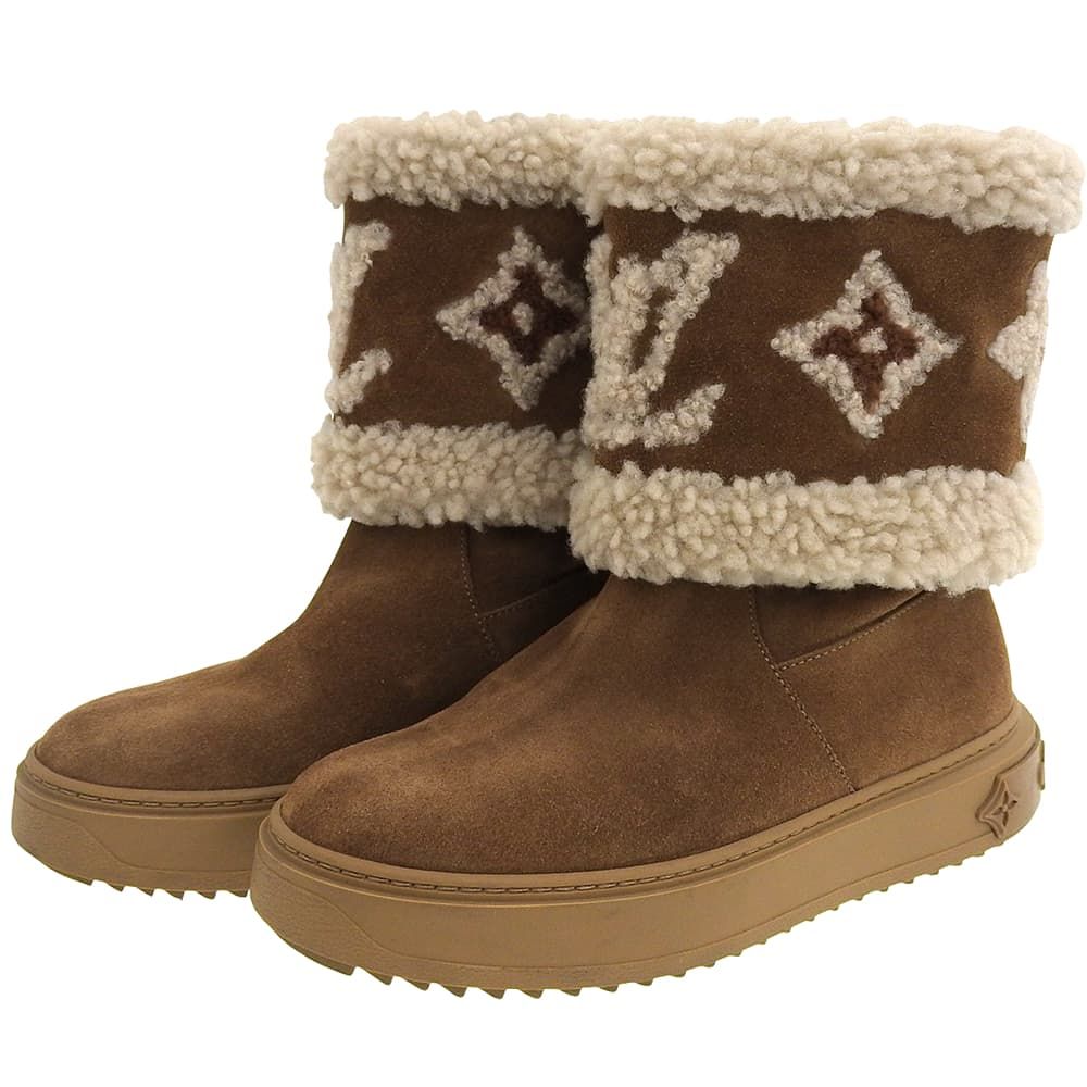 LOUIS VUITTON ルイヴィトン スノードロップ ライン スエード アンクルブーツ レディース ブラウン 35 1 A 95 DS 21年製