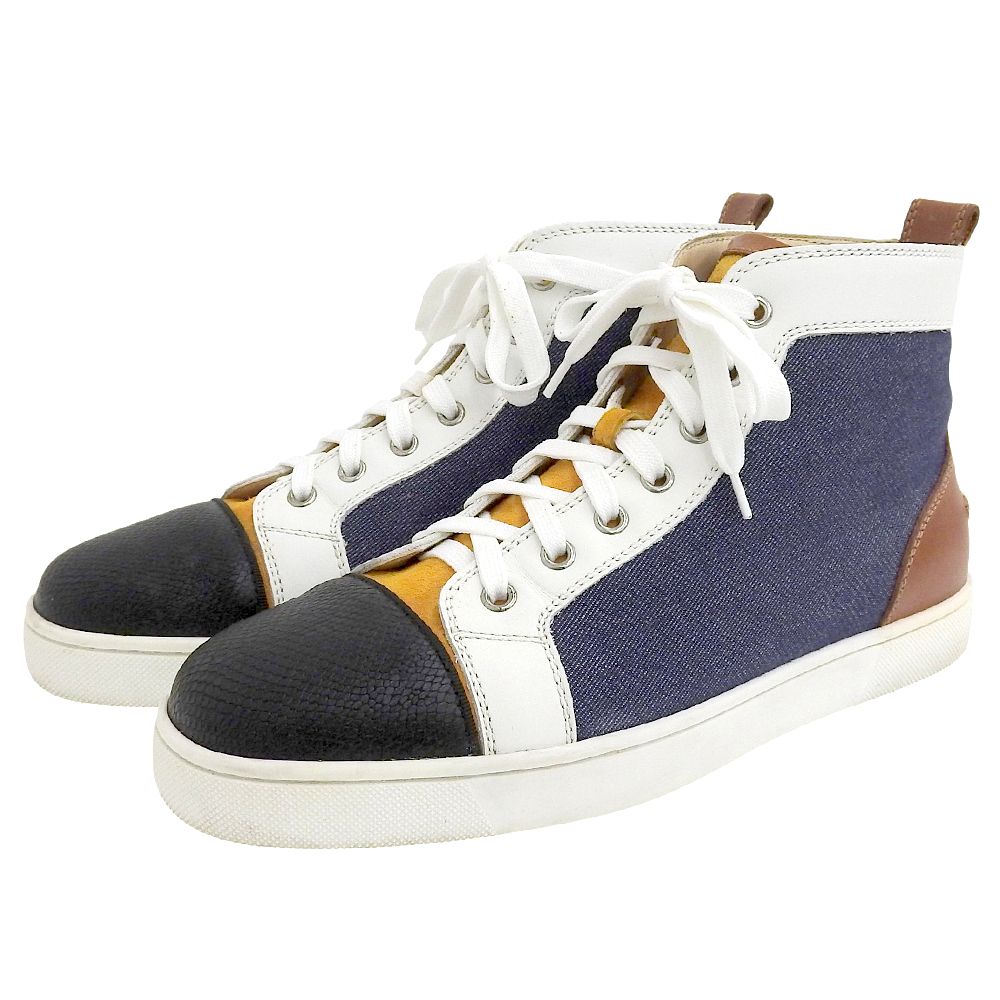 Christian Louboutin クリスチャンルブタン ルイス FLAT デニム×レザー ハイカットスニーカー シューズ メンズ マルチ 40 1 2 40.5