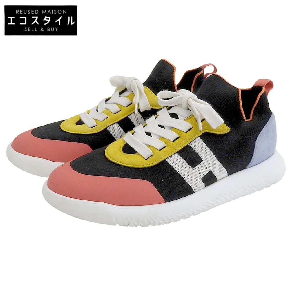 HERMES エルメス クルー スエード×ニットファブリック Hロゴ ローカットスニーカー シューズ メンズ マルチ 28.5cm 44