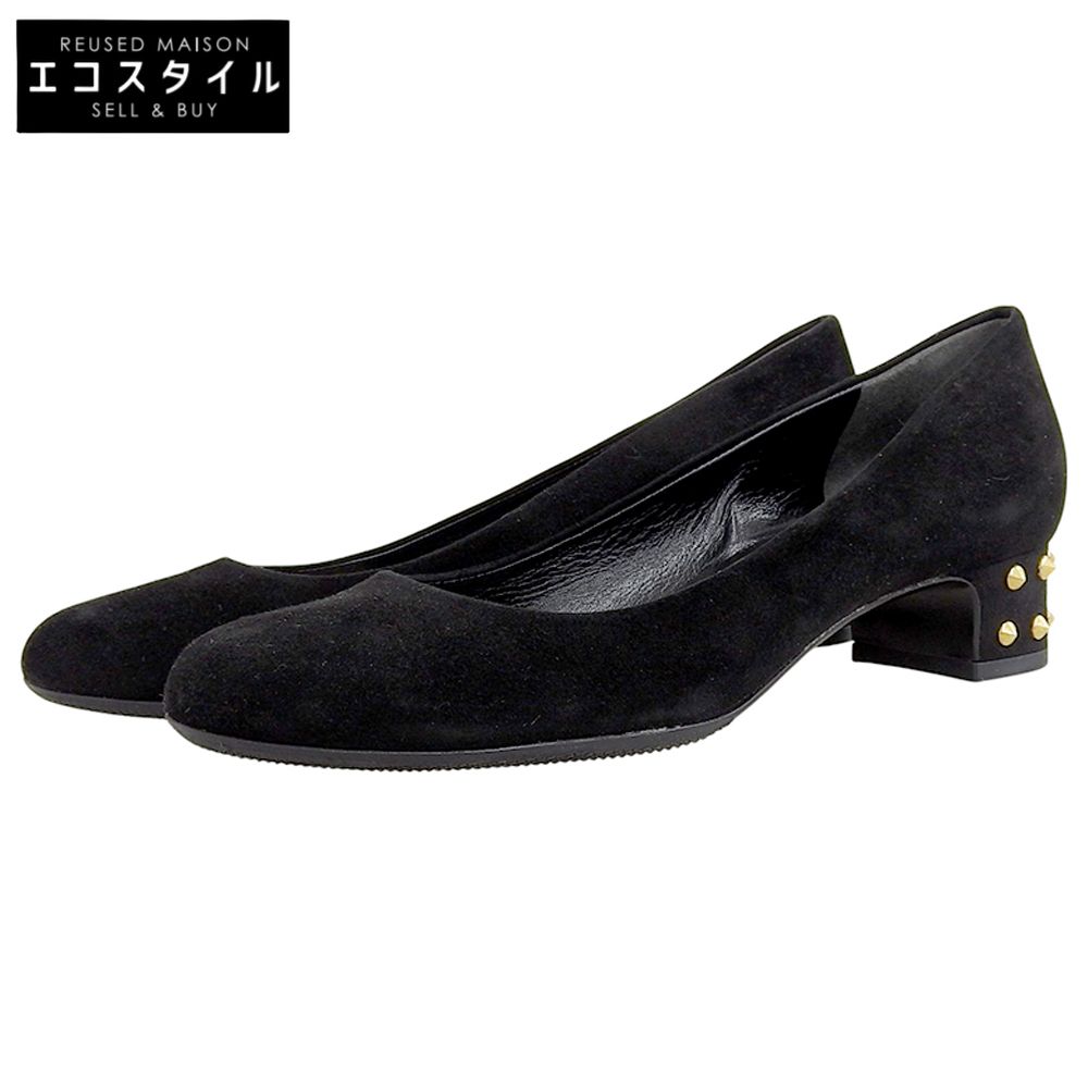 GUCCI グッチ スエード スタッズ ヒール パンプス シューズ レディース ブラック 36 297198