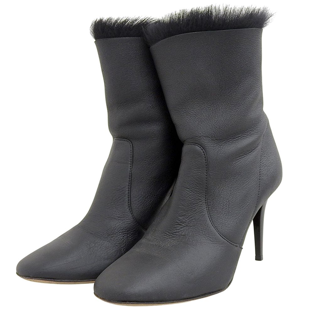 JIMMY CHOO ジミーチュウ バックジップ ファー レザー ブーツ レディース ブラック 35