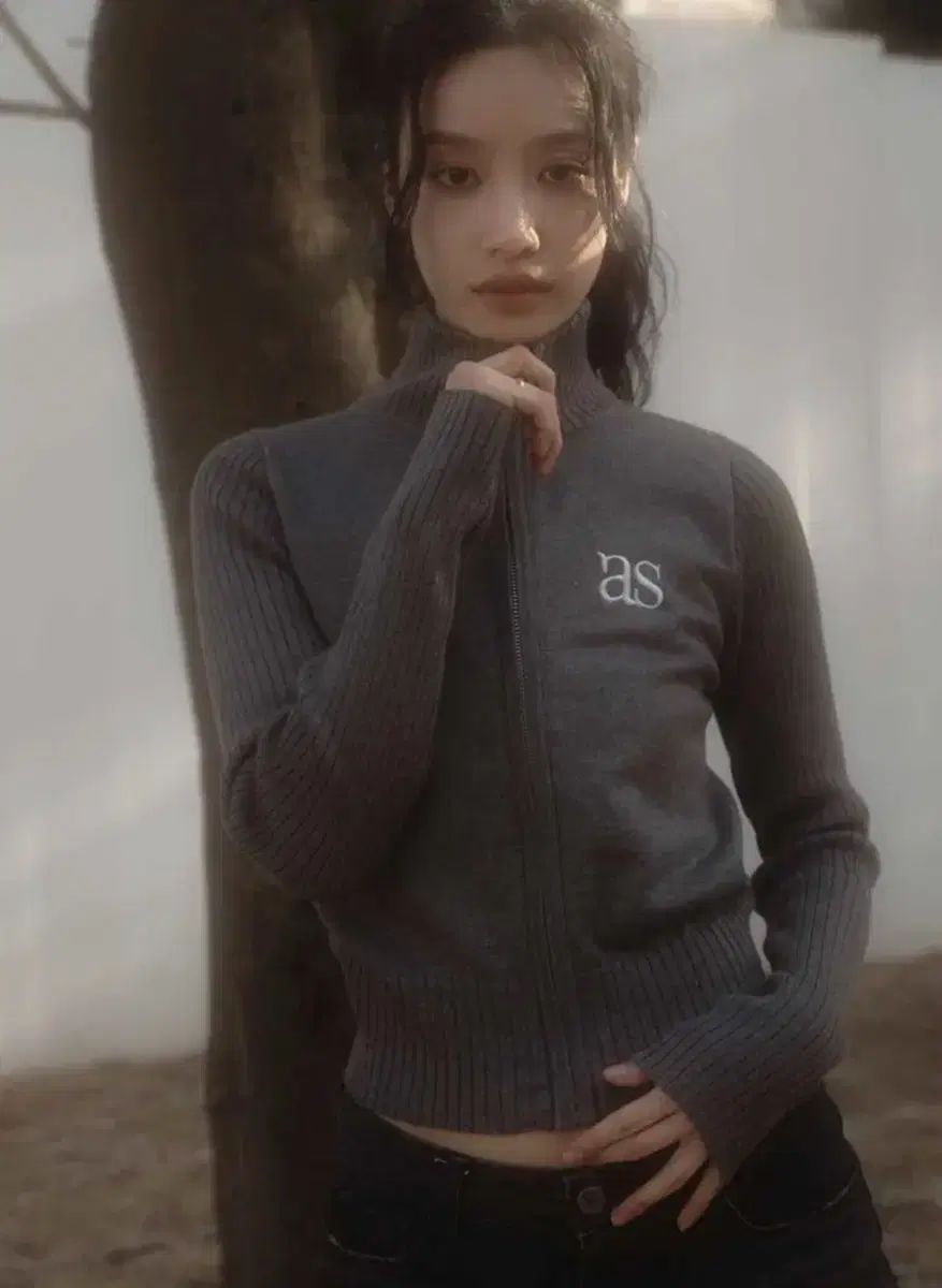 アズオン 麻 マロン ジップアップ チャコール