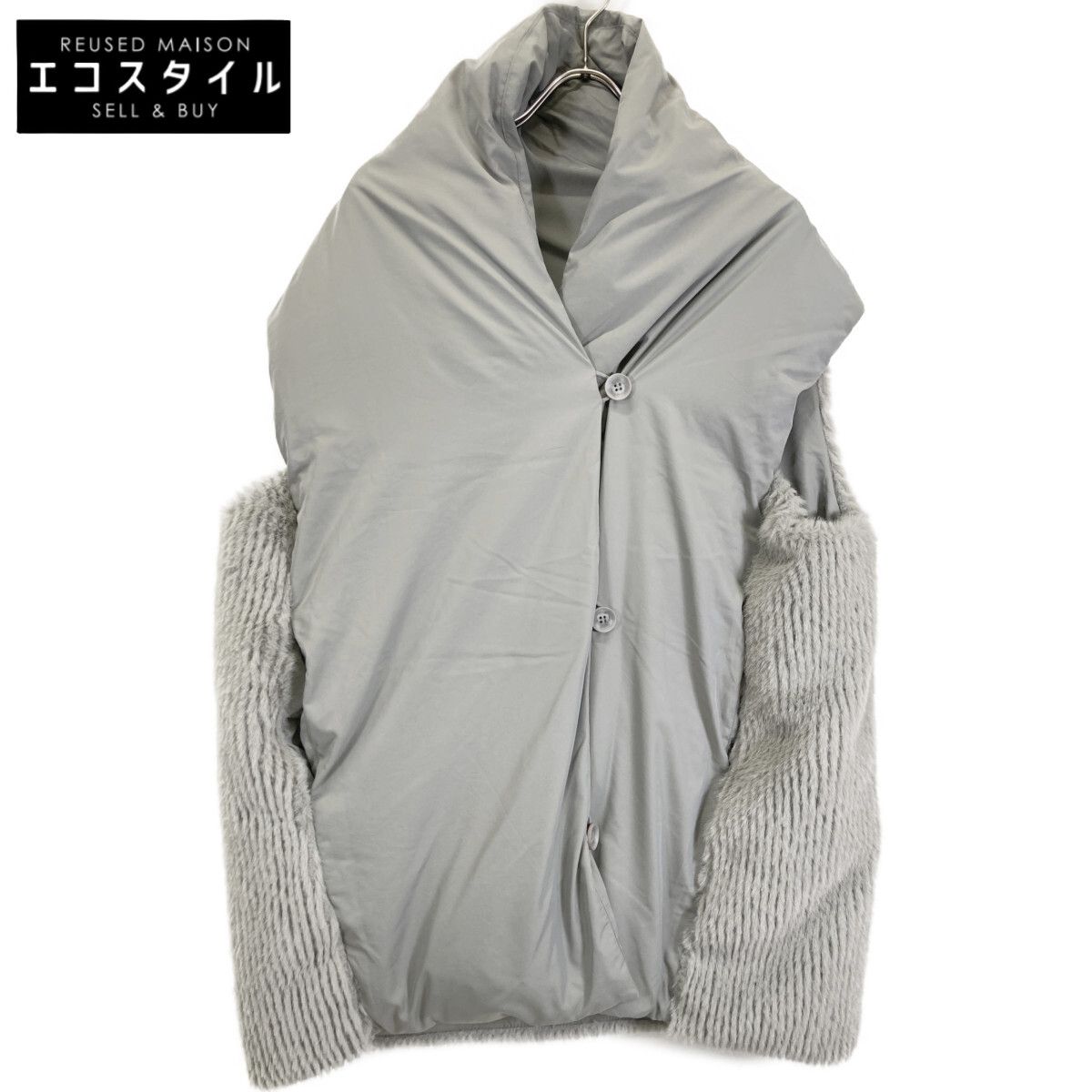 CYAN TOKYO シアントーキョー 404261 グレー ナイロン ストールライクファーコンビダウンベスト F