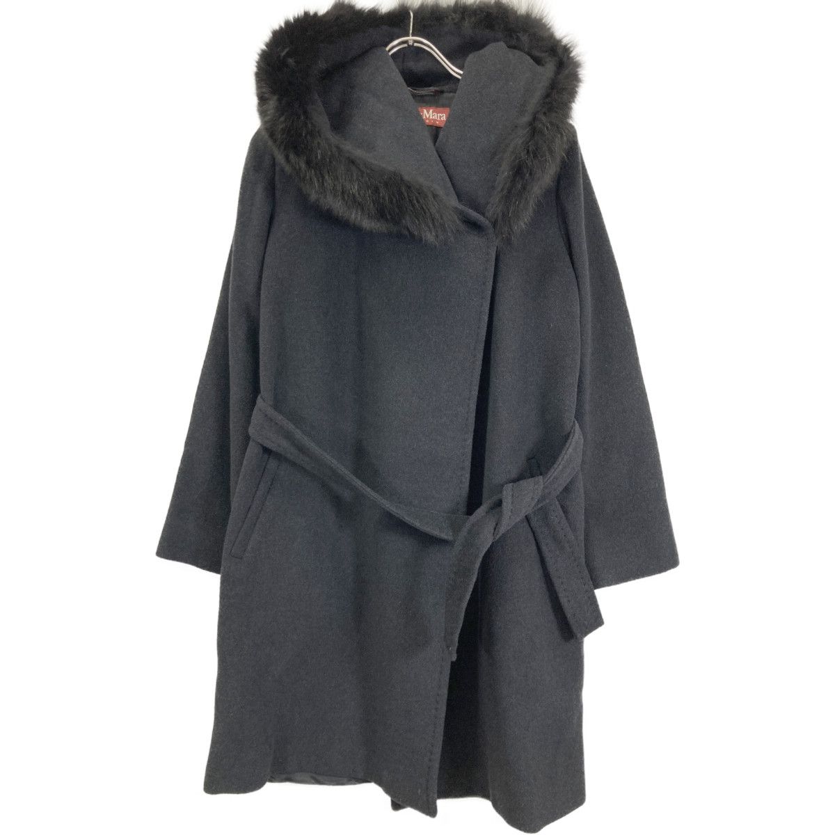 銀タグ マックスマーラ ショートコート フォックスファー ブラック 36 S相当 MAXMARA STUDIO マックスマーラスタジオ ﾌﾞﾗｯｸ ﾌｫｯｸｽﾌｧｰﾌｰﾄﾞﾍﾞﾙﾃｯﾄﾞ