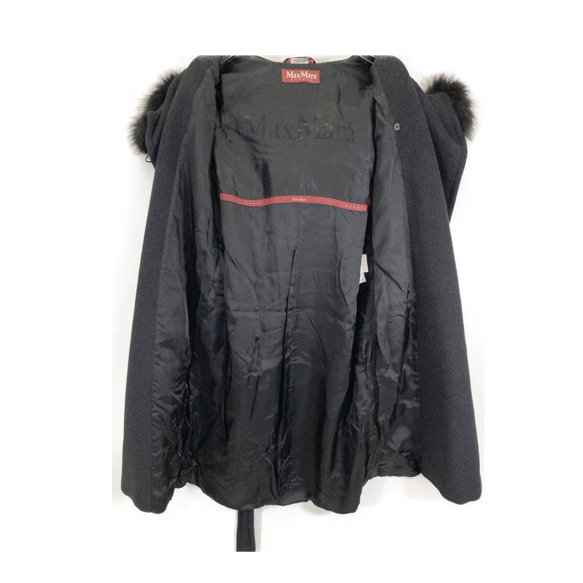 MAXMARA STUDIO マックスマーラスタジオ ﾌﾞﾗｯｸ ﾌｫｯｸｽﾌｧｰﾌｰﾄﾞﾍﾞﾙﾃｯﾄﾞ