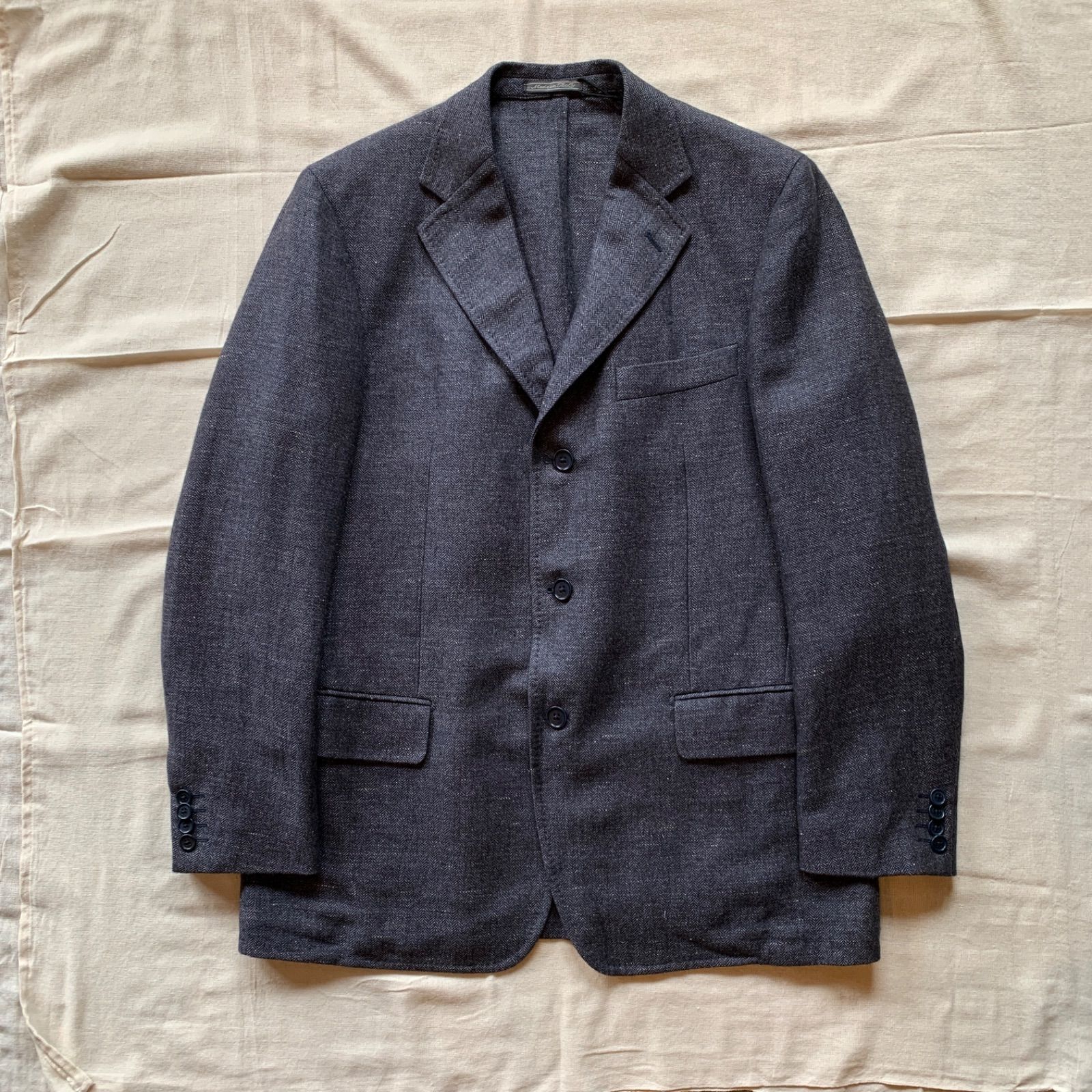 Salvatore Ferragamo フェラガモ イタリア製 テーラードジャケット 3つボタン リネンウールカシミヤ ネイビー