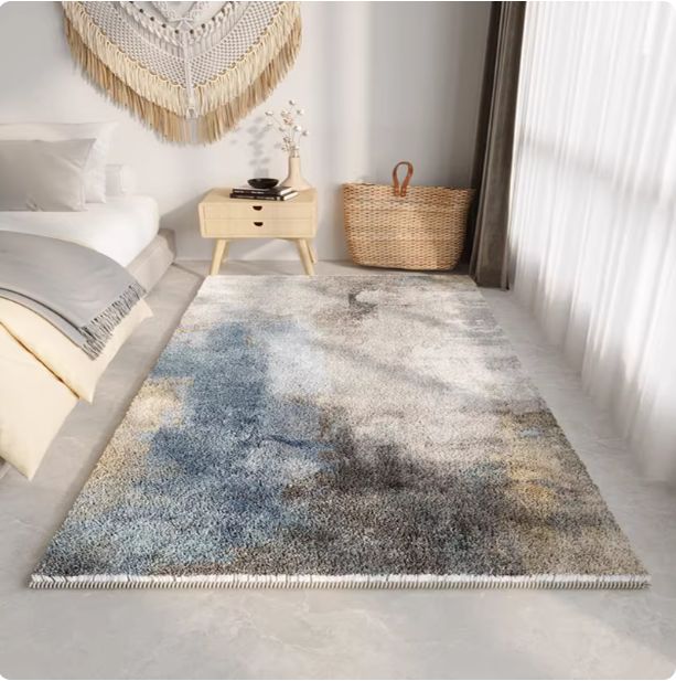 主寝室の厚手のベッドサイド Carpet 藍色のラグ ラグジュアリーで なリビングのベッド前のベッドタオル マット80 x 160 cm