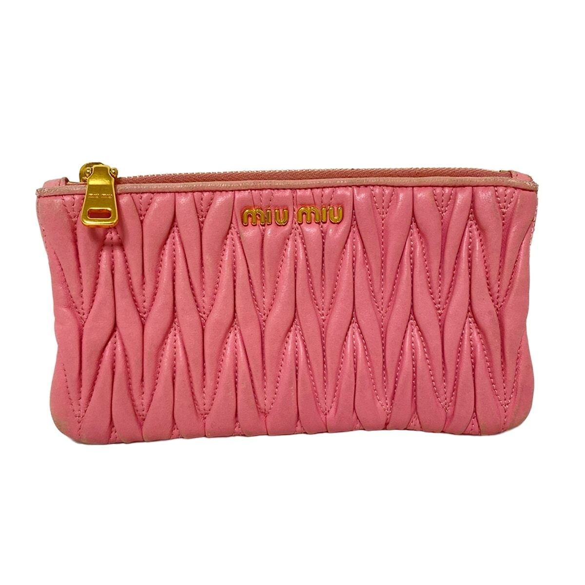 miumiu ミュウミュウ コインケース - ピンク ギャザー レザー