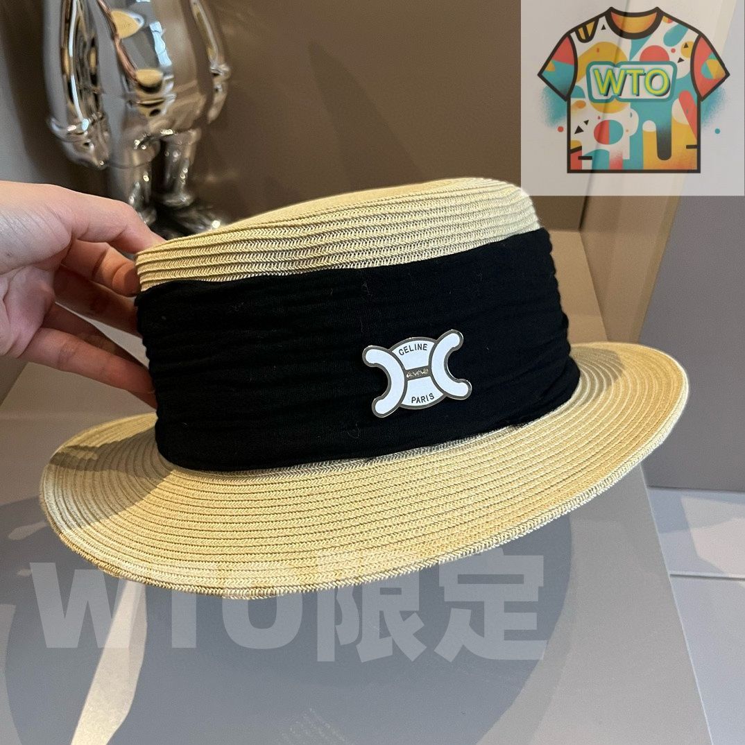  Celine シャネル フラットトップ礼帽｜日韓風 日本の紙草製 木綿麻のリボンで装飾 頭周り 57 cm -WTO輸入-RUV 29 アウトドアハット サファリハット ハット