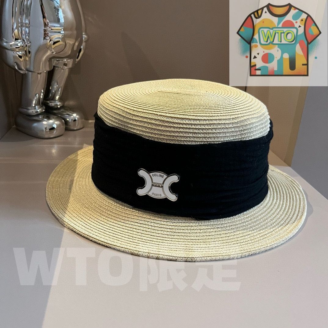 Celine シャネル フラットトップ礼帽｜日韓風 日本の紙草製 木綿麻のリボンで装飾 頭周り 57 cm -WTO輸入-RUV 29