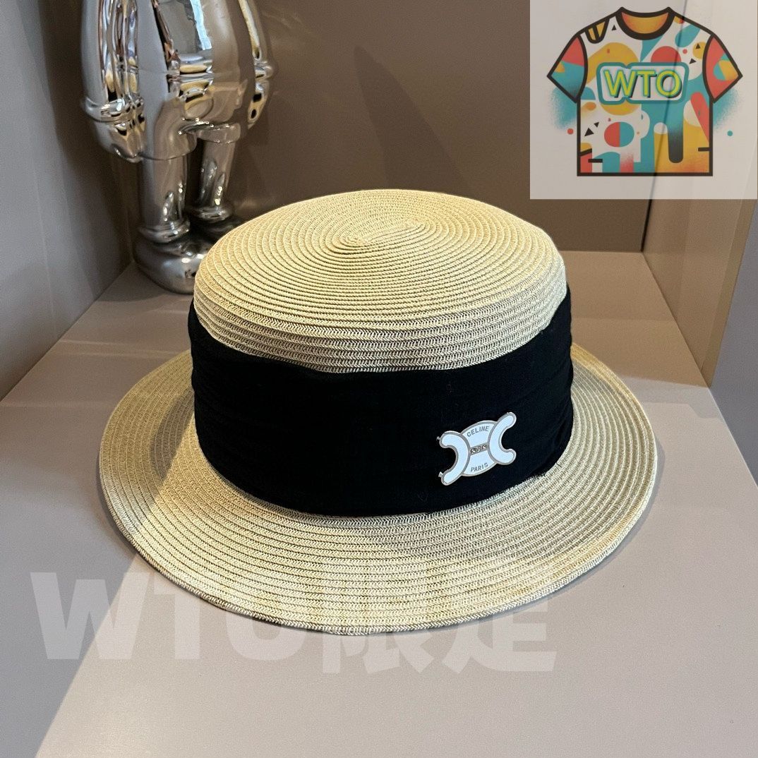 Celine シャネル フラットトップ礼帽｜日韓風 日本の紙草製 木綿麻のリボンで装飾 頭周り 57 cm -WTO輸入-RUV 29