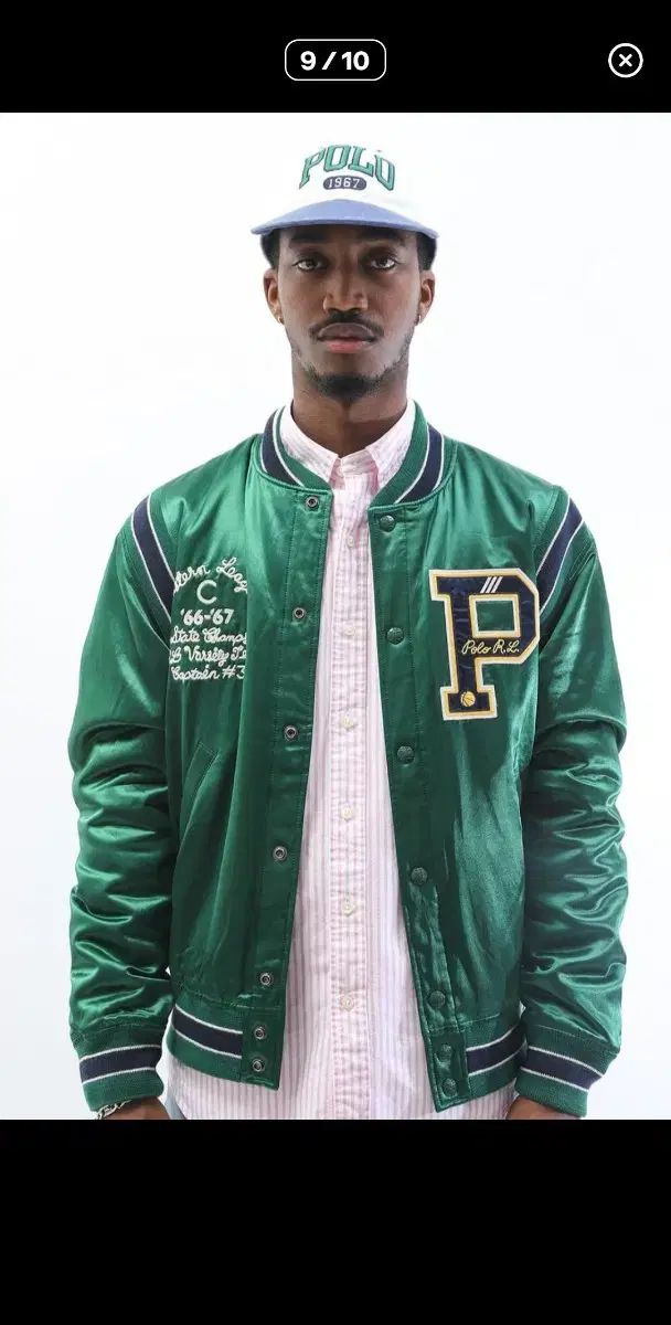 ポロ レターマン スタジャン サテン グリーン サテンジャケット