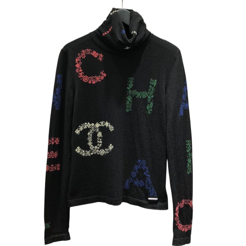 シャネル CHANELブラック タートルネック セーター ココマーク カシミヤ シャネル CHANEL ココマークアイコンタートルネックニットセーター