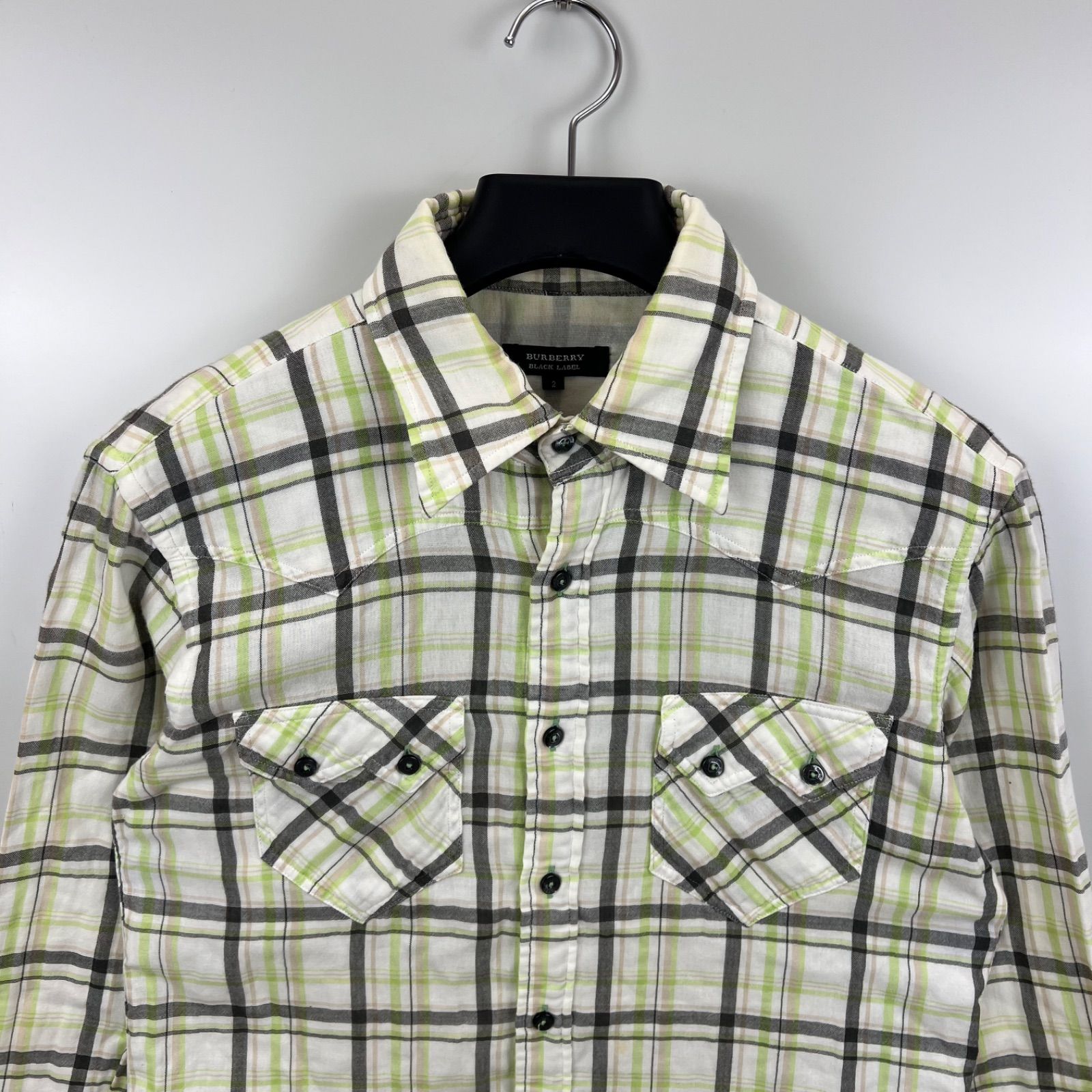 BURBERRY BLACK LABEL 00s y2k archive plaid western L/S shirts 2 M 