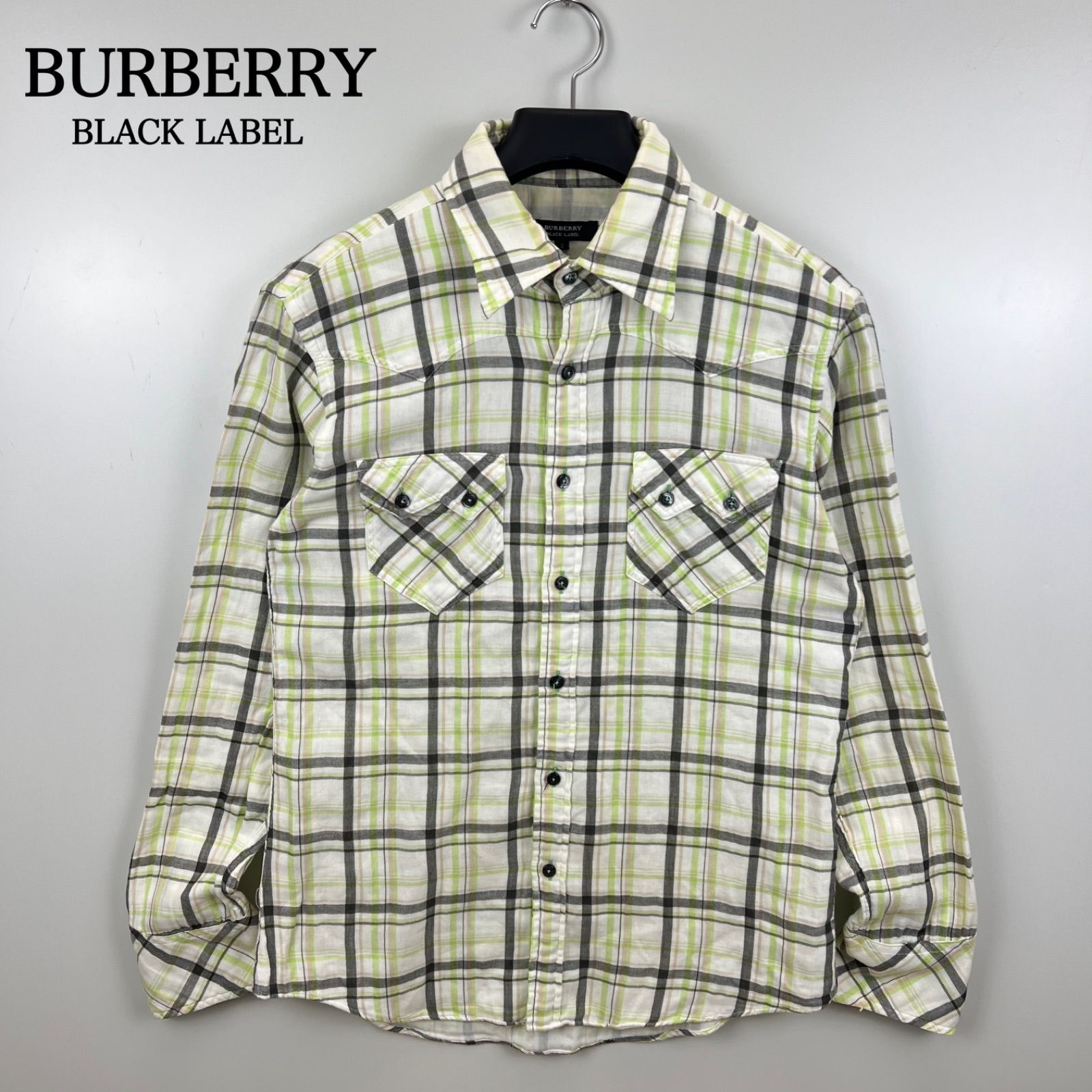 BURBERRY BLACK LABEL 00s y2k archive plaid western L/S shirts 2 M 