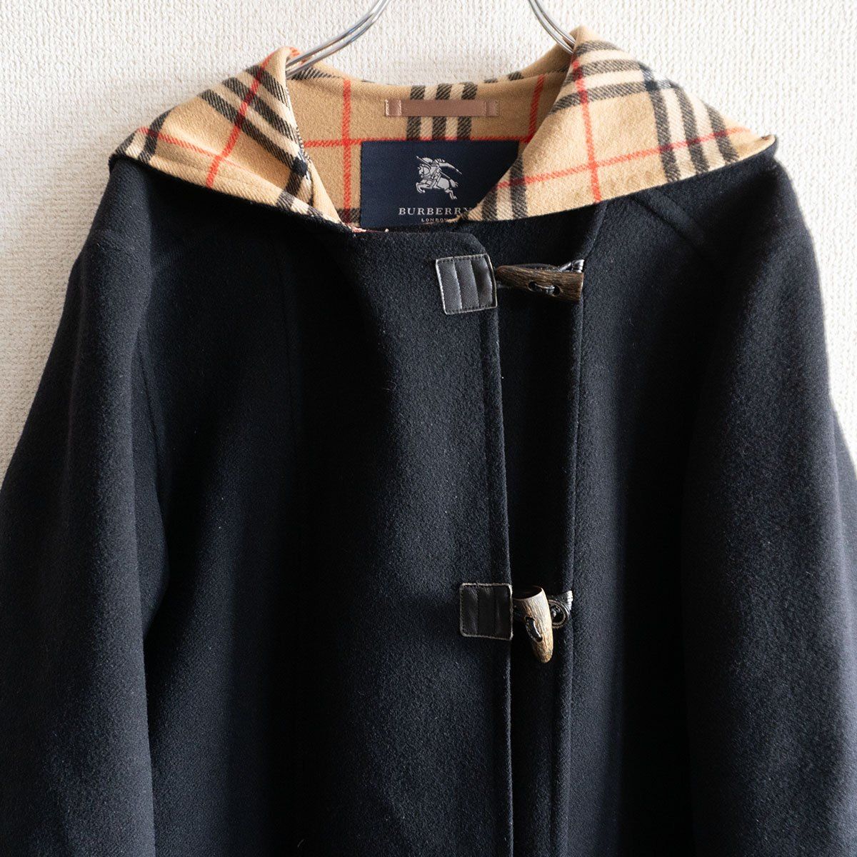 雰囲気抜群 BURBERRYS ウール カシミヤ フーデット コート 40 ノバチェック バーバリーズ 25110320