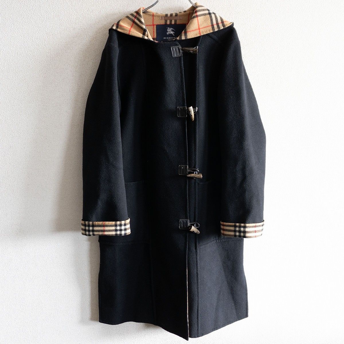 雰囲気抜群 BURBERRYS ウール カシミヤ フーデット コート 40 ノバチェック バーバリーズ 25110320