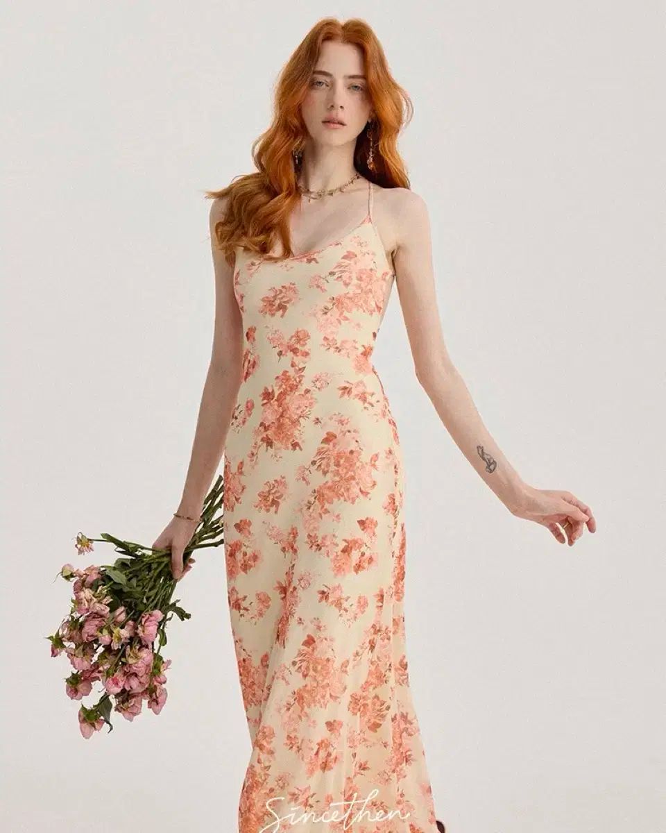 Sサイズ Since Then オレンジ フローラル バックレス ONE PIECE リゾート キャミソールワンピース