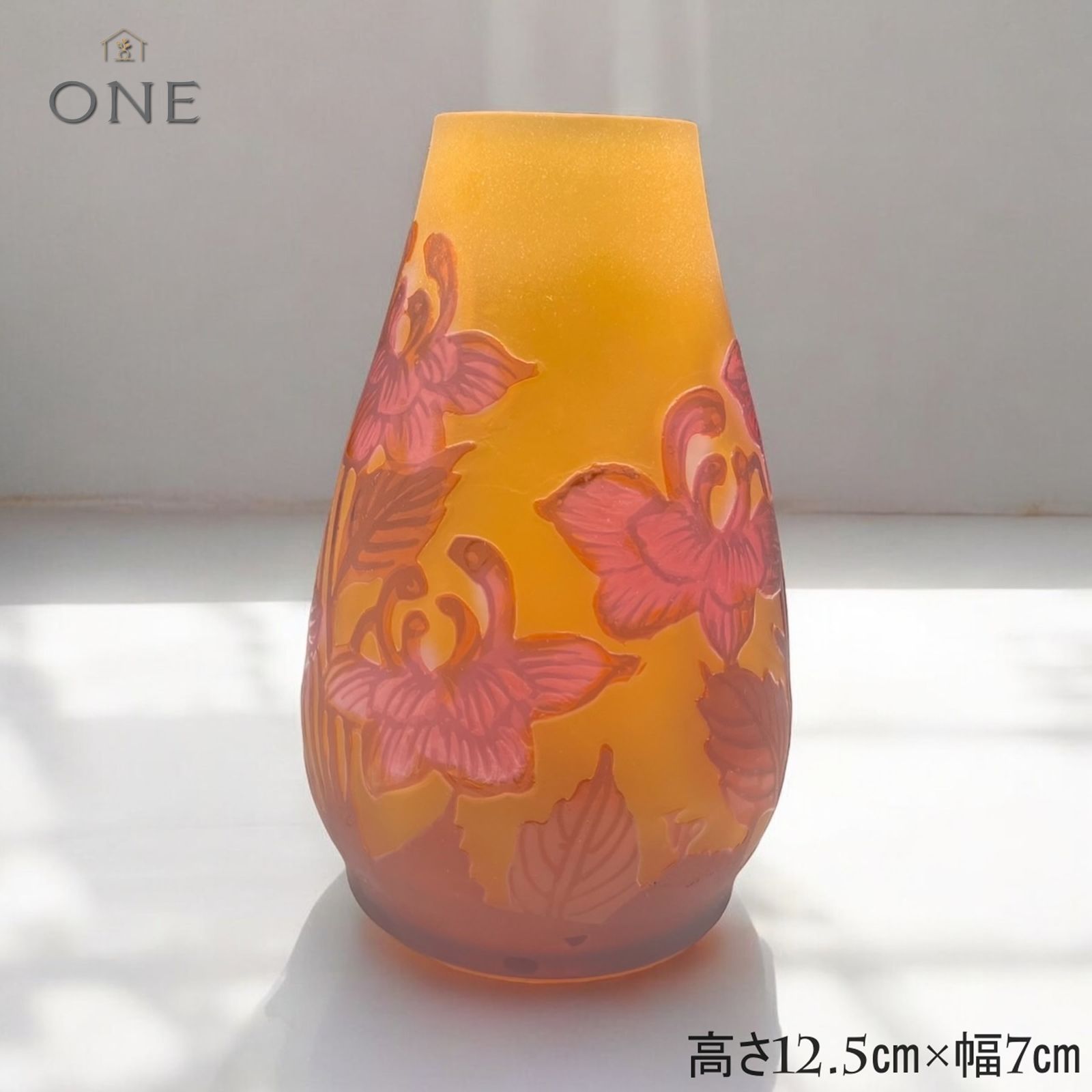 EmileGalle 正規輸入 高さ12 5㎝ 証明書付属 ガレ復刻 カメオグラス ミニベース カメオ彫り 花瓶 FM 2537