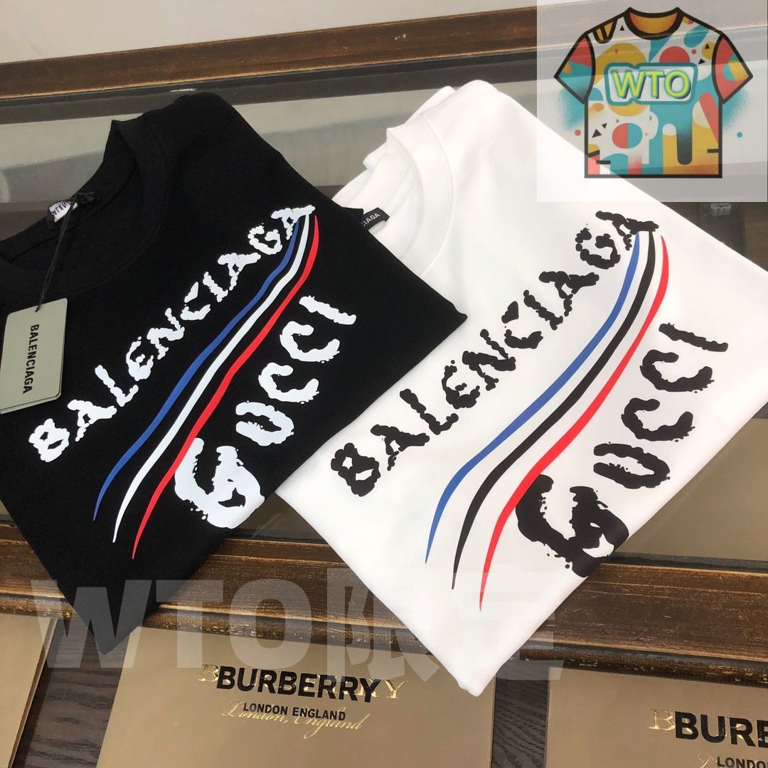 WTO通販 GUCCI 夏季新款 カップル用 綿 クルーネックTシャツ ブラック ホワイト WTO輸入 KPA 42