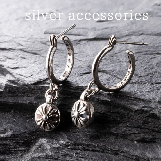 シルバー925 クロスチャーム フープピアス メンズ レディース 両耳