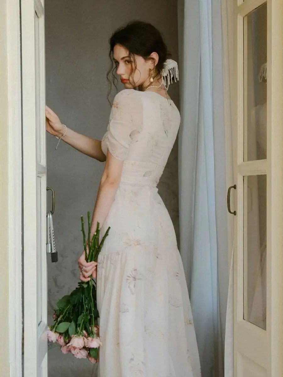 Mサイズ シンスゼン バタフライ Vネック ロング丈ワンピース フラワー パータン ヴィンテージロングワンピース