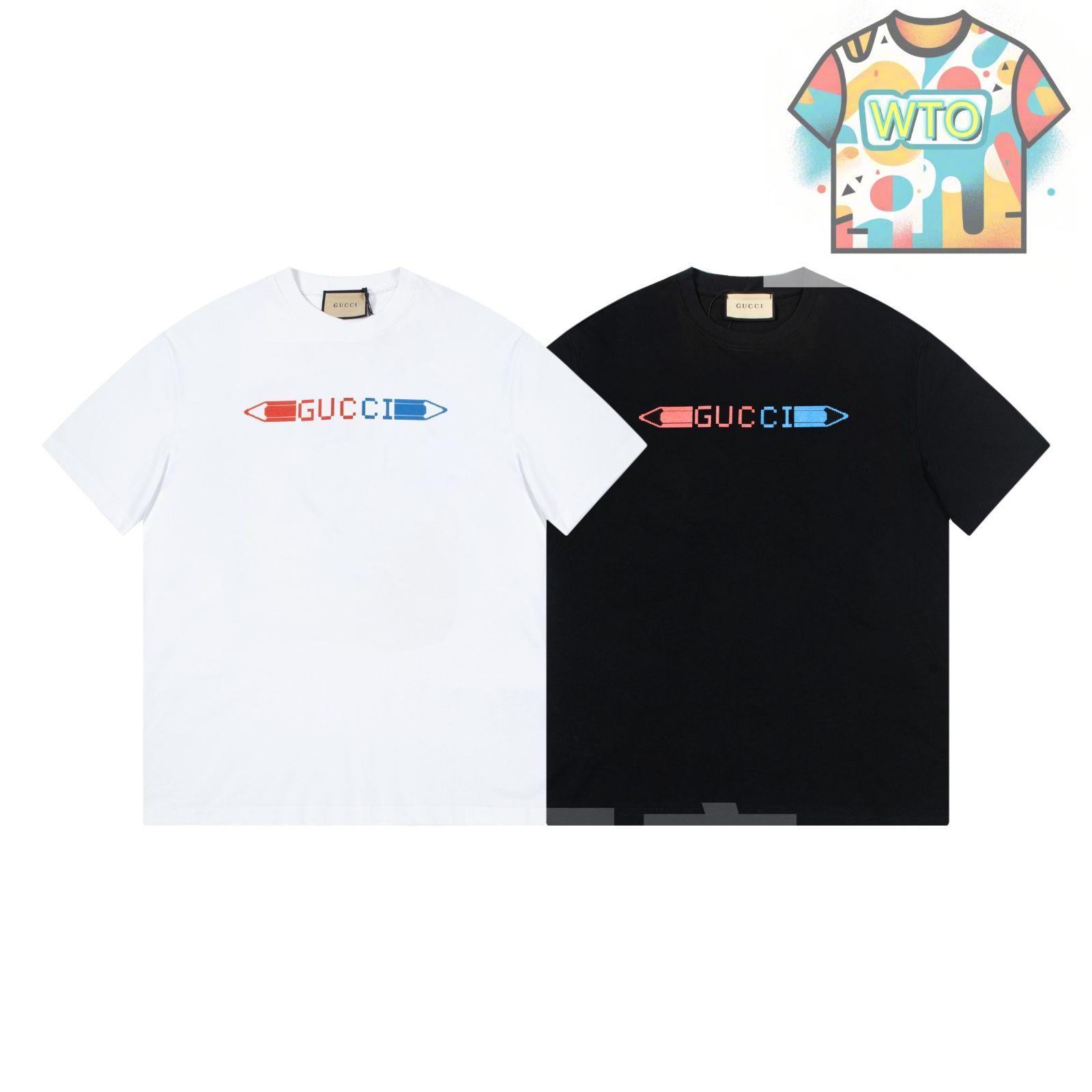  WTO通販 Gucci ペンシル ブロックプリント クルーネックTシャツ 展開 サイズ選択 WTO輸入 UXR 91 Tシャツ アパレル キャラクターグッズ