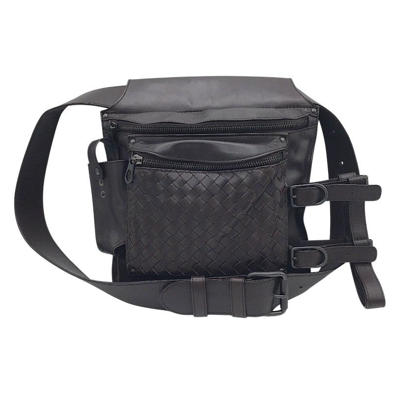 ボッテガ ヴェネタ BOTTEGA VENETA イントレチャート ベルトバッグ ウエストポーチ ボディバッグ 121604 ダークブラウン レザー メンズ ショルダーバッグ