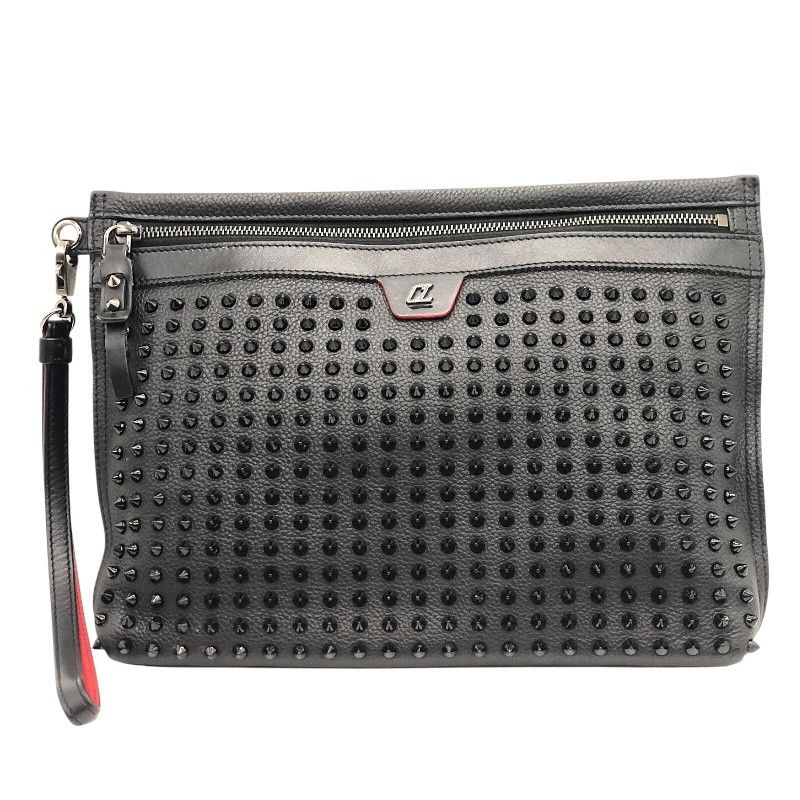 クリスチャン ルブタン Christian louboutin シティポーチ スタッズ 1225143 ブラック×SV金具 レザー レディース クラッチバッグ