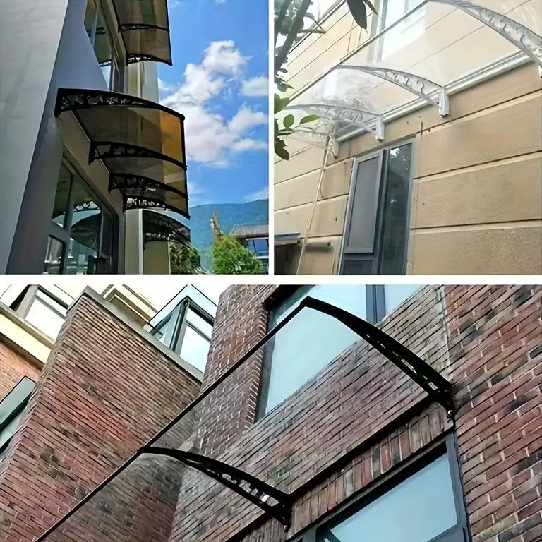 簡単設置＆耐久性 屋外用 カノピー 60 x 160 cm サンシェード 日よけ 雨よけ ポーチ パティオ カフェ 店舗 玄関 紫外線対策 黒フレーム 茶色ボード