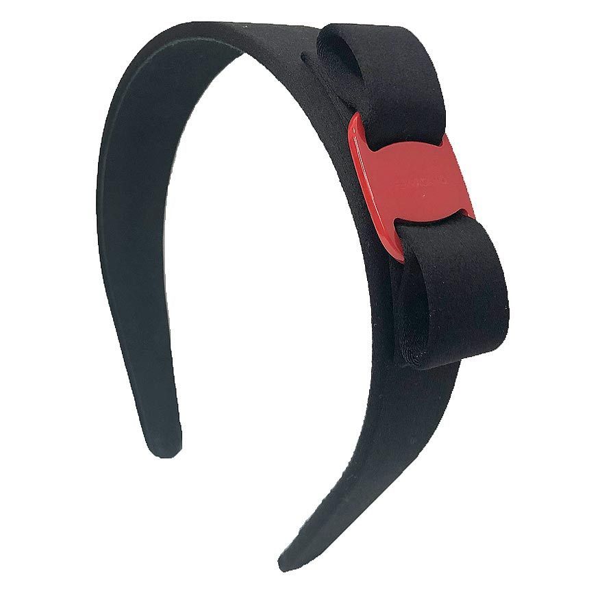 Ferragamo フェラガモ ヴァラ リボン カチューシャ ブラック×赤 サテン へア aq12225