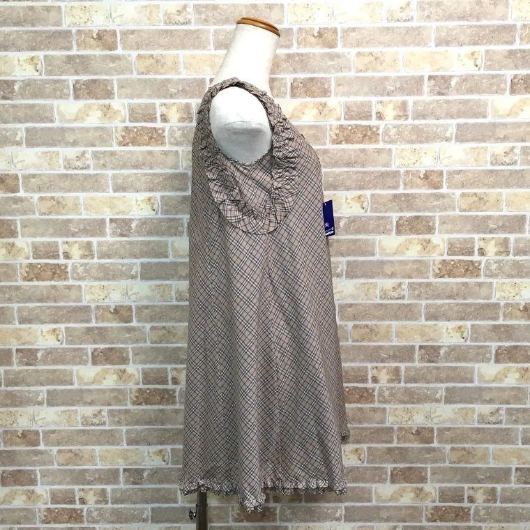  み ワンピース 36 ベージュ ノバチェック 596 ノースリーブ ひざ丈ワンピース