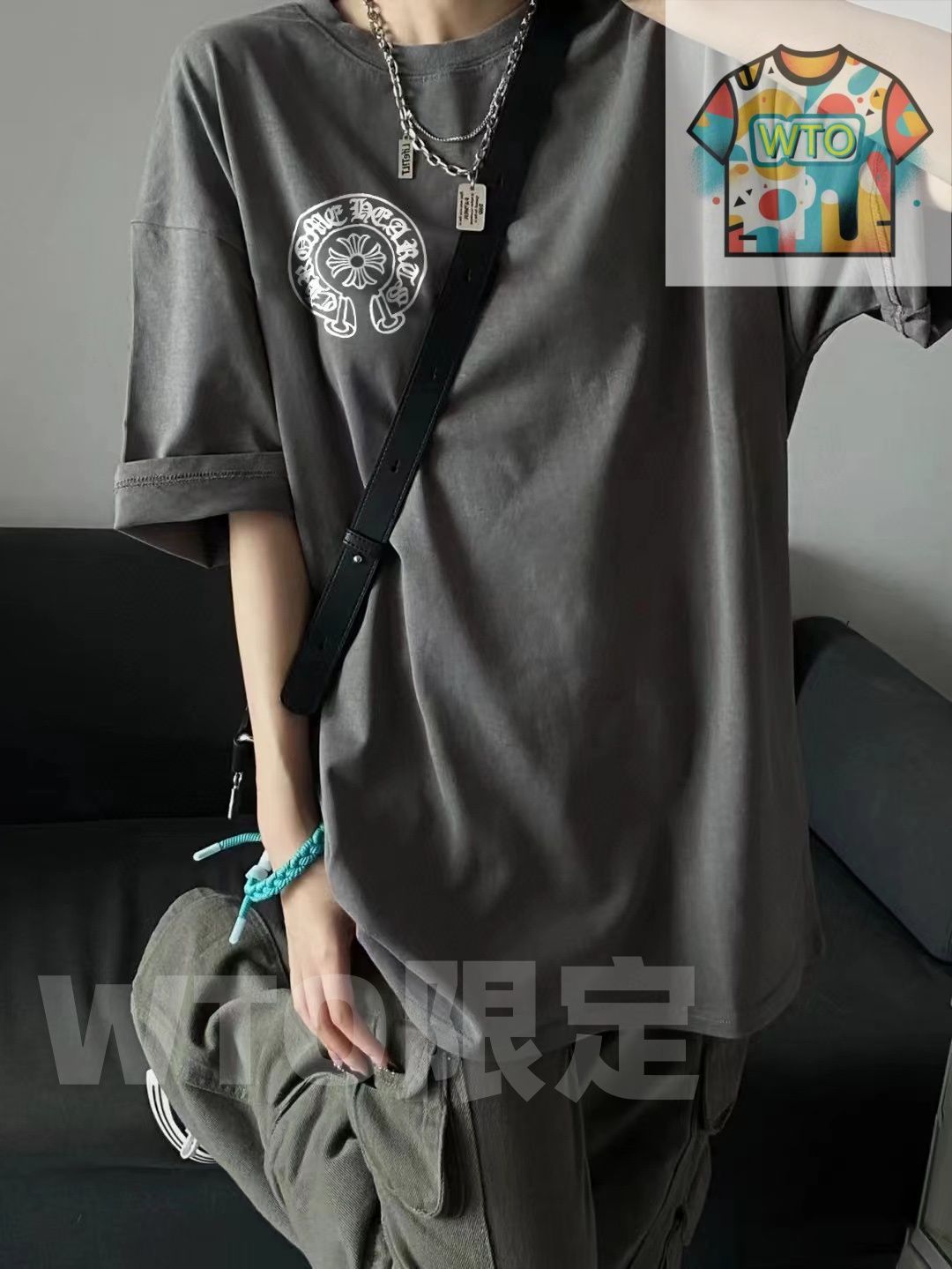 Chrome Hearts クロム ハーツ 発売 ハーストフラワーと十字アルファベットプリント コラボレーションシリーズ カップル用プリント T シャツ