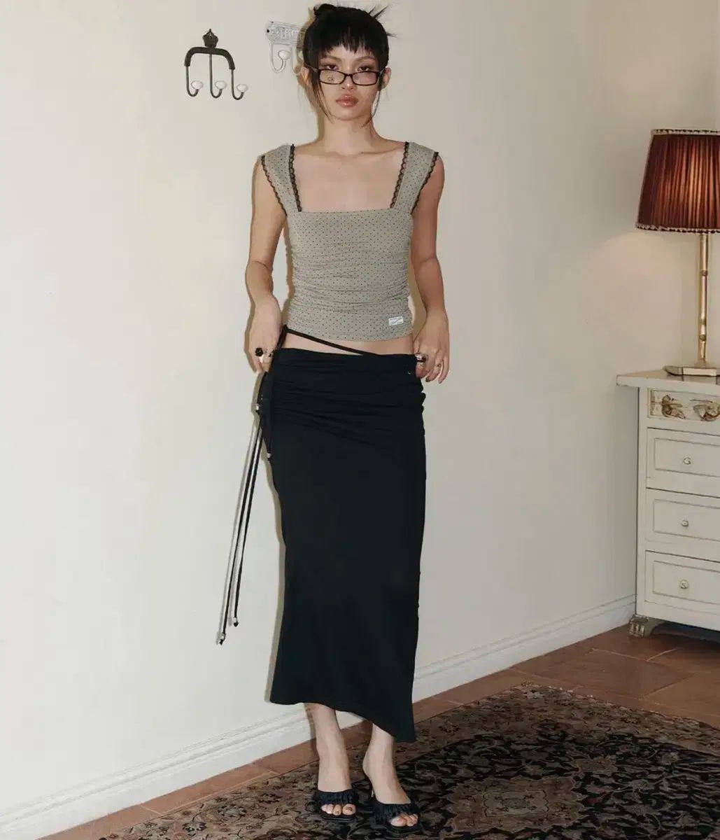 プリーズノーフォロー ロング丈スカート moss eyelet shirring long sk