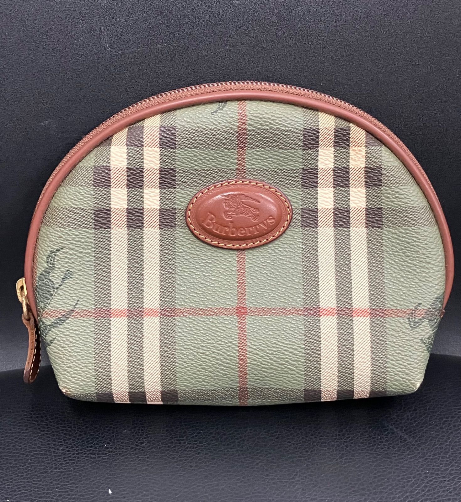 BURBERRYS バーバリー シャドーホース ノバチェックポーチ コスメポーチ メイクポーチ グリーン イタリア製