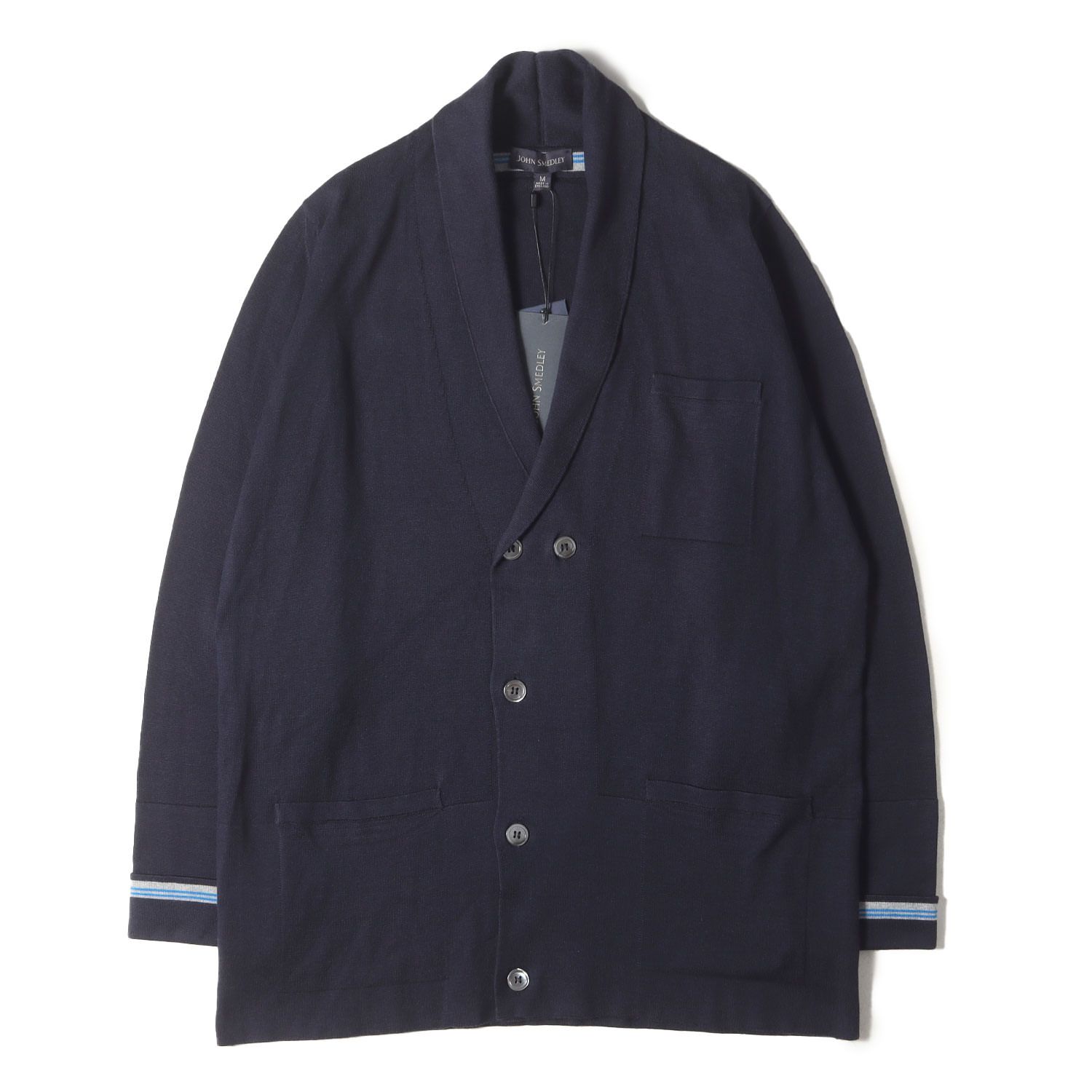 JOHN SMEDLEY ジョンスメドレー カーディガン 紺 ネイビー サイズ M ダブルブレスト ショール シーアイランドコットン ニット カーディガン トップス 長袖 メンズ