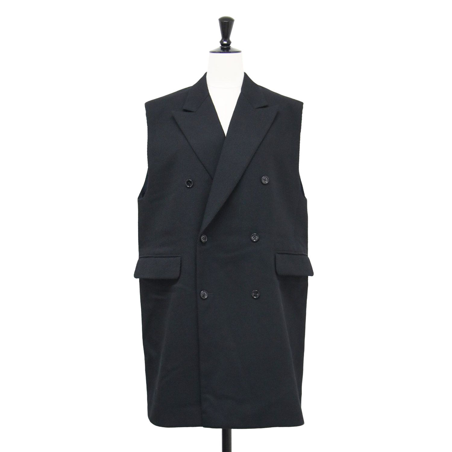 DRAWER ドゥロワー ベスト ネイビー 紺 サイズ 38 M 21秋冬 ウール ツイル ダブル テーラード ジレ ベス ロング Iライン トップス レイヤード レディース