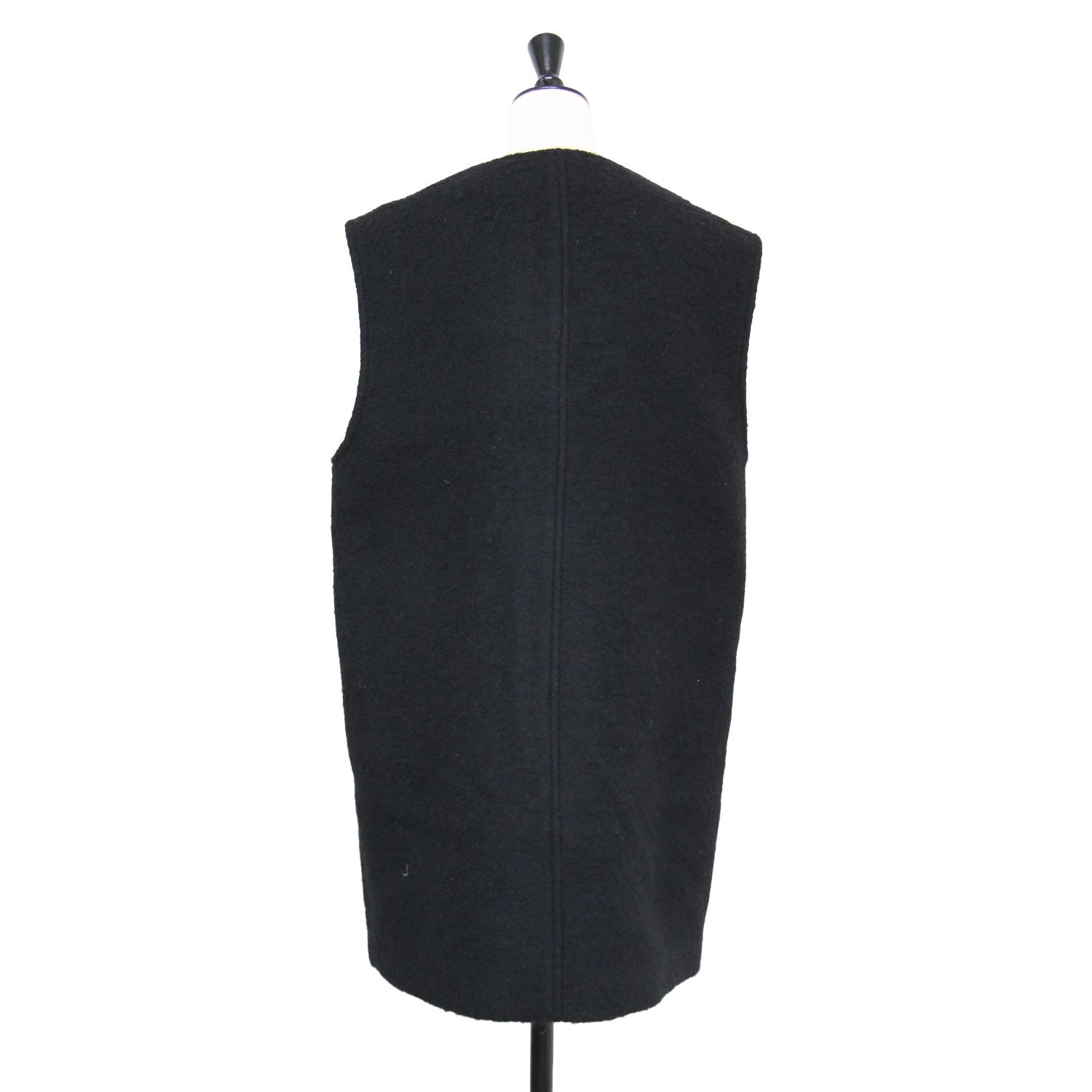 MACPHEE マカフィー ベスト ブラック 黒 サイズ 36 9号 23秋冬 シープ パイル クルーネック ジレ ベス ロング ノーカラ ウール フェイクレザー トップス レイヤード レディース