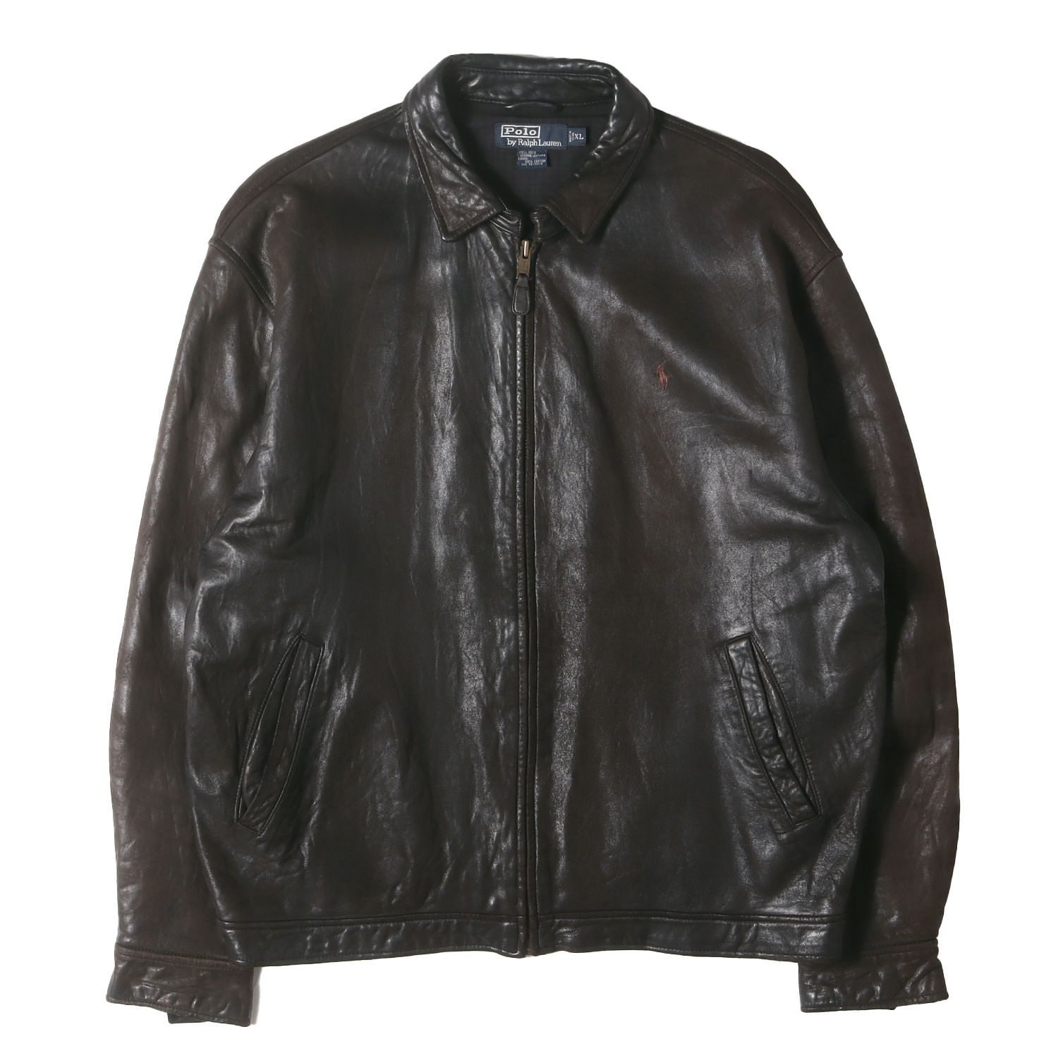 90s Ralph Lauren ブラックレザージャケット　古着　ポロ a609-6784_4.jpg