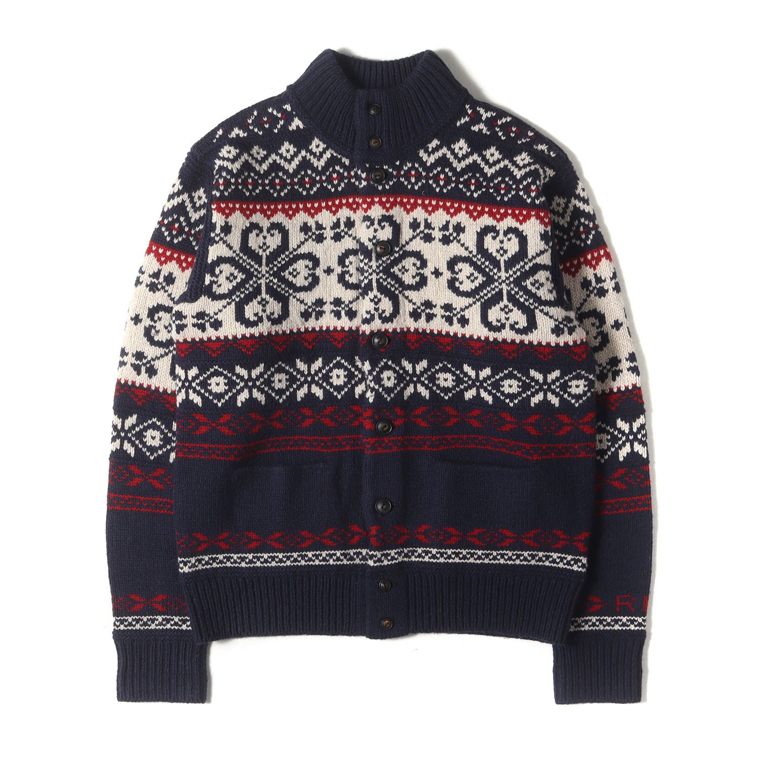 POLO Ralph Lauren ポロ ラルフローレン ニット ネイビー レッド アイボリー サイズ S ノルディック ジャガード ニット カーディガン トップス 長袖 メンズ