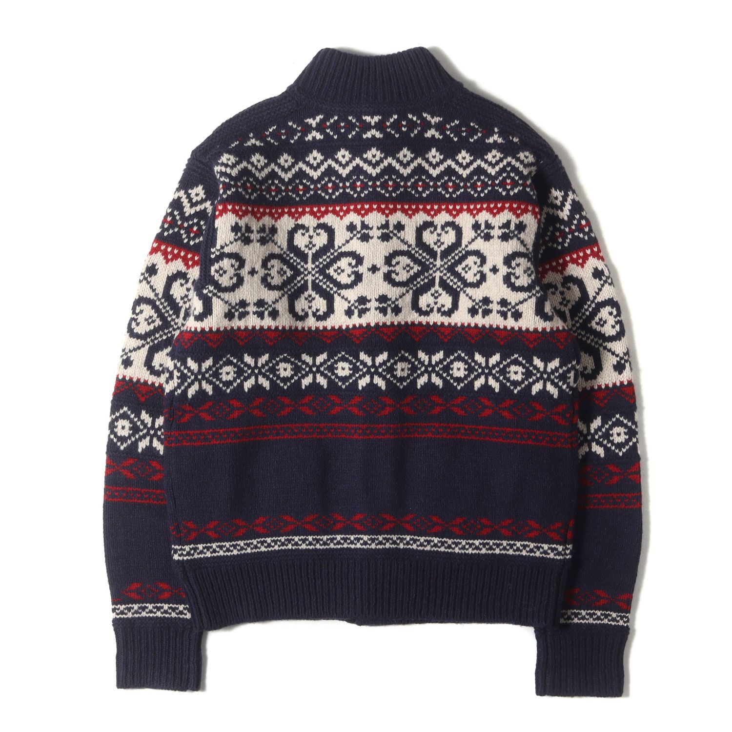 POLO Ralph Lauren ポロ ラルフローレン ニット ネイビー レッド アイボリー サイズ S ノルディック ジャガード カーディガン トップス 長袖 メンズ