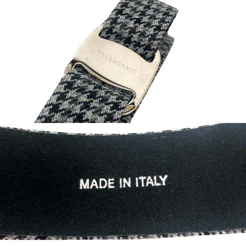 Ferragamo フェラガモ ヴァラ リボン カチューシャ 千鳥格子 グレー へ