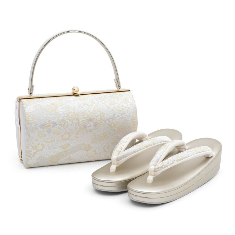草履バッグ セット 金 ゴールド Lサイズ 花柄 絹 着物 帯地 留袖 紋付き 色無地 訪問着 附下 バッグ 和装 草履バック zouribag 00029