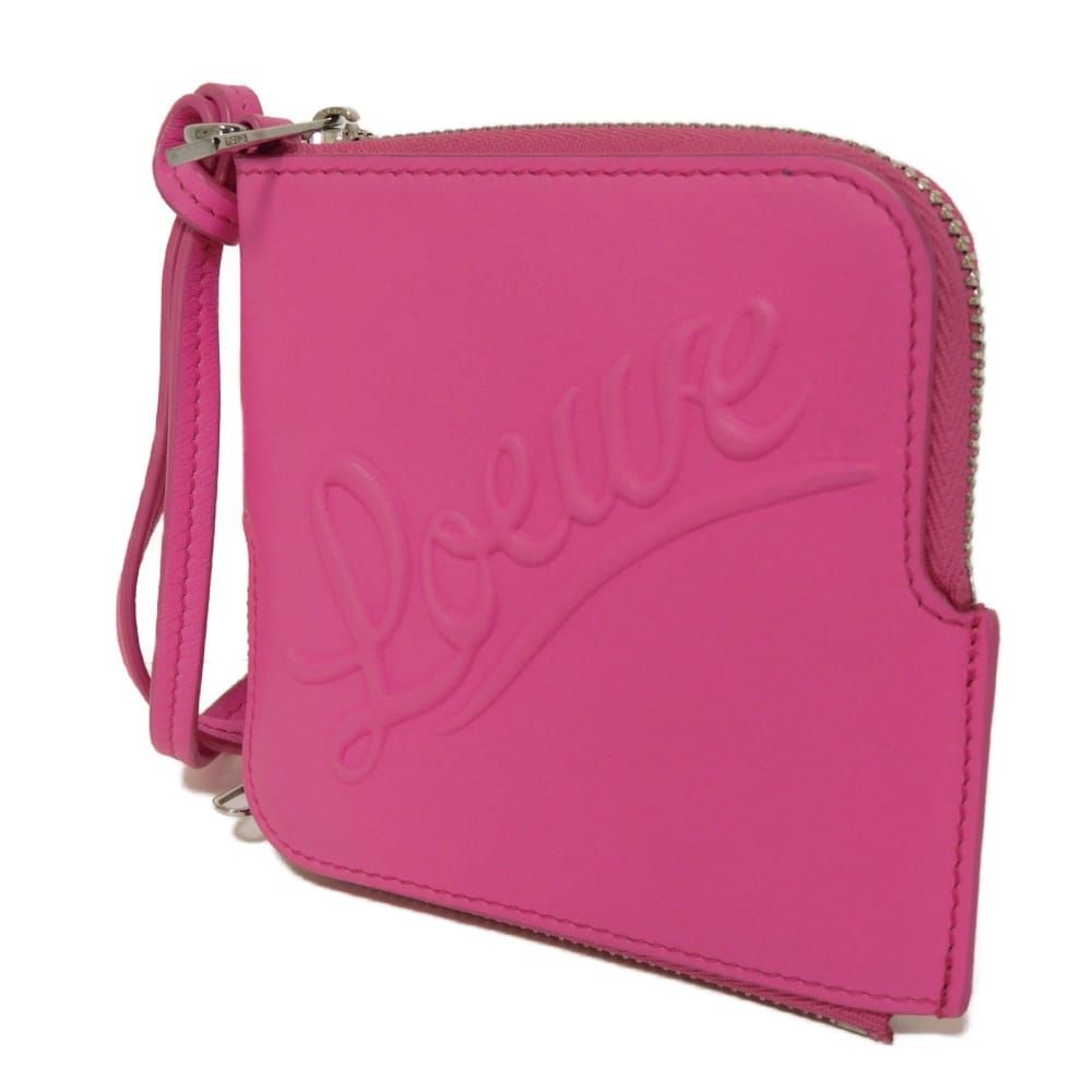 LOEWE ロエベ ダブル コインパース クラシック カーフ ネオン ピンク ネックストラップ フラグメントケース ロゴ エンボス フューシャ コインケース