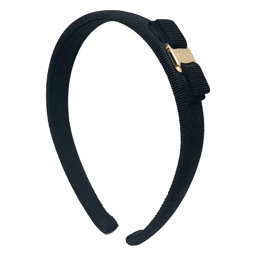 Salvatore Ferragamo フェラガモ ヴァラ リボン カチューシャ ブラック×ゴールド金具 へア aq12262