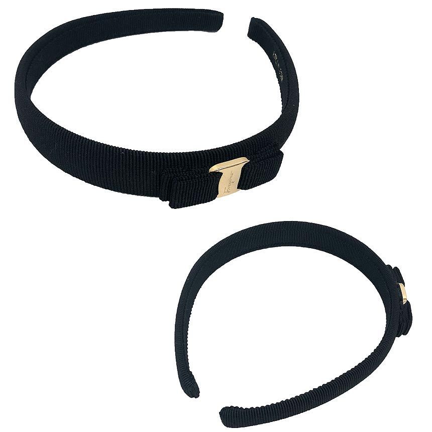 Salvatore Ferragamo フェラガモ ヴァラ リボン カチューシャ ブラック×ゴールド金具 へア aq12262