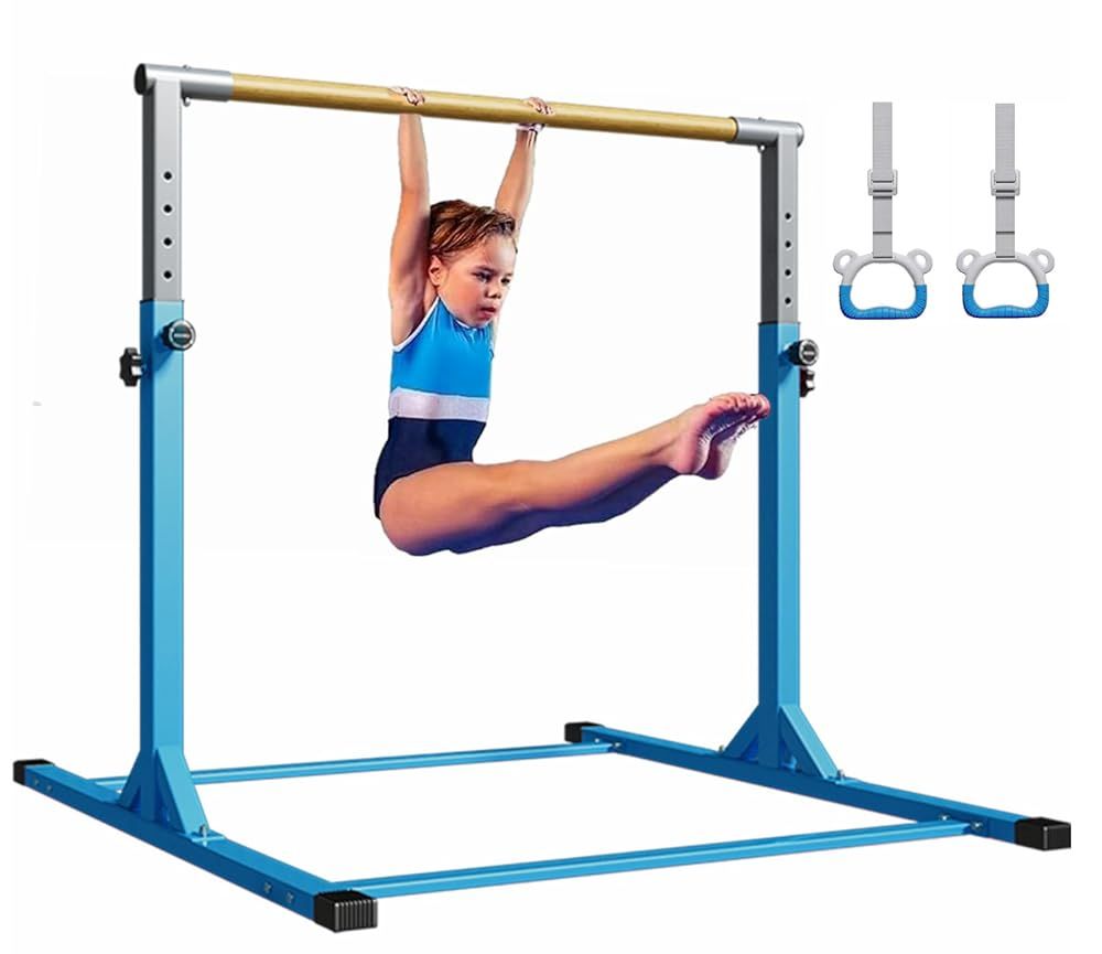 外箱段ボールにキズ 汚れアリ 中身は です 鉄棒 室内 子供 屋外用 体操 すべり止め 耐荷重 約 150kg 12段階高さ調節可 ブルー