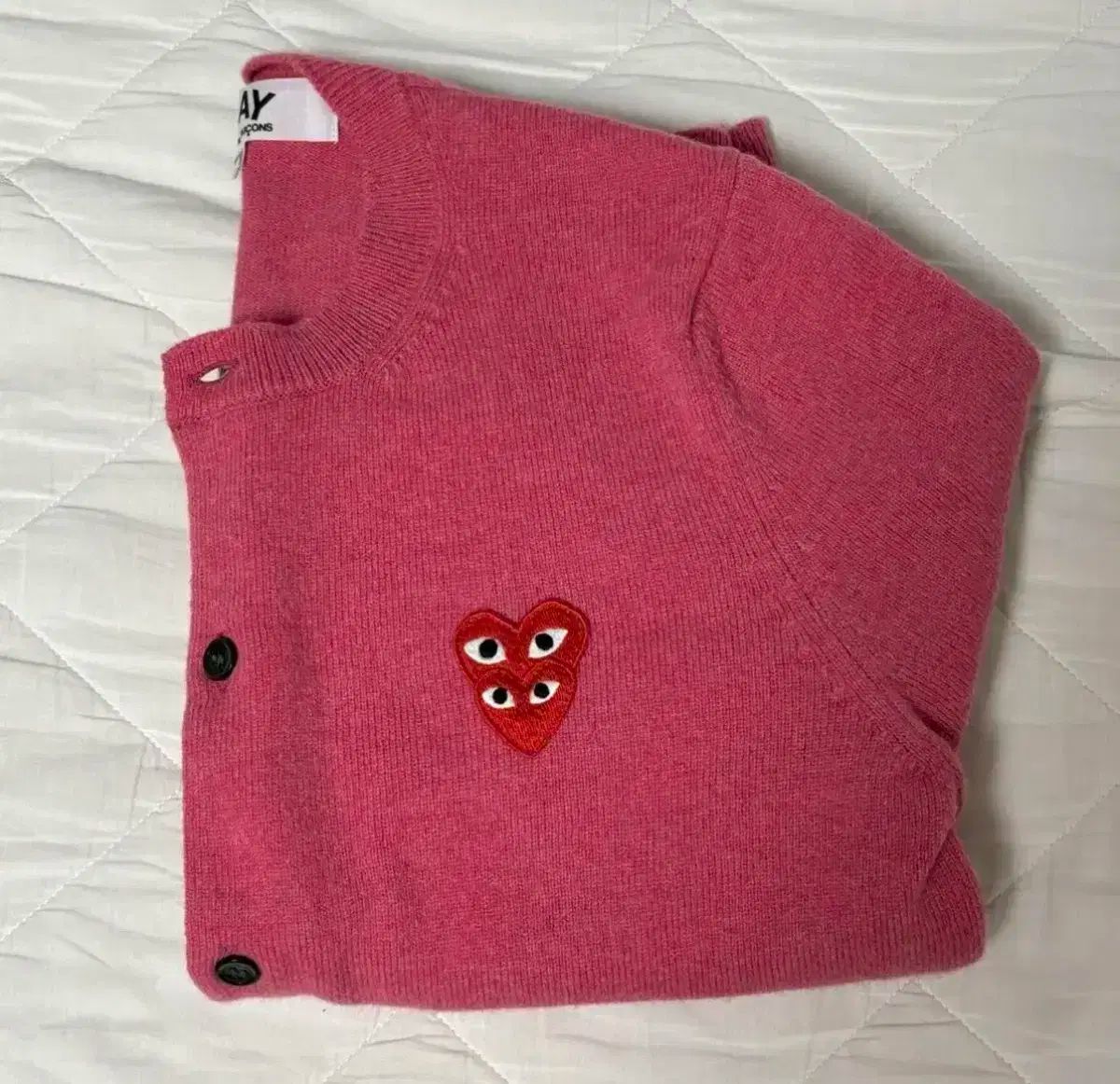 コム デ ギャルソン DoubleHeart ダーブルハート ワッペン カーディガン レディース ピンク