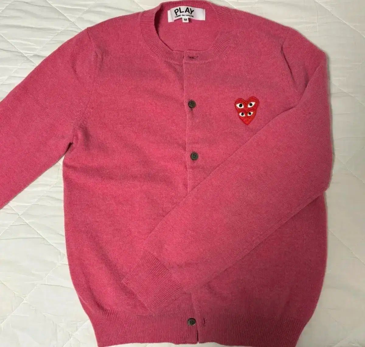 コム デ ギャルソン DoubleHeart ダーブルハート ワッペン カーディガン レディース ピンク