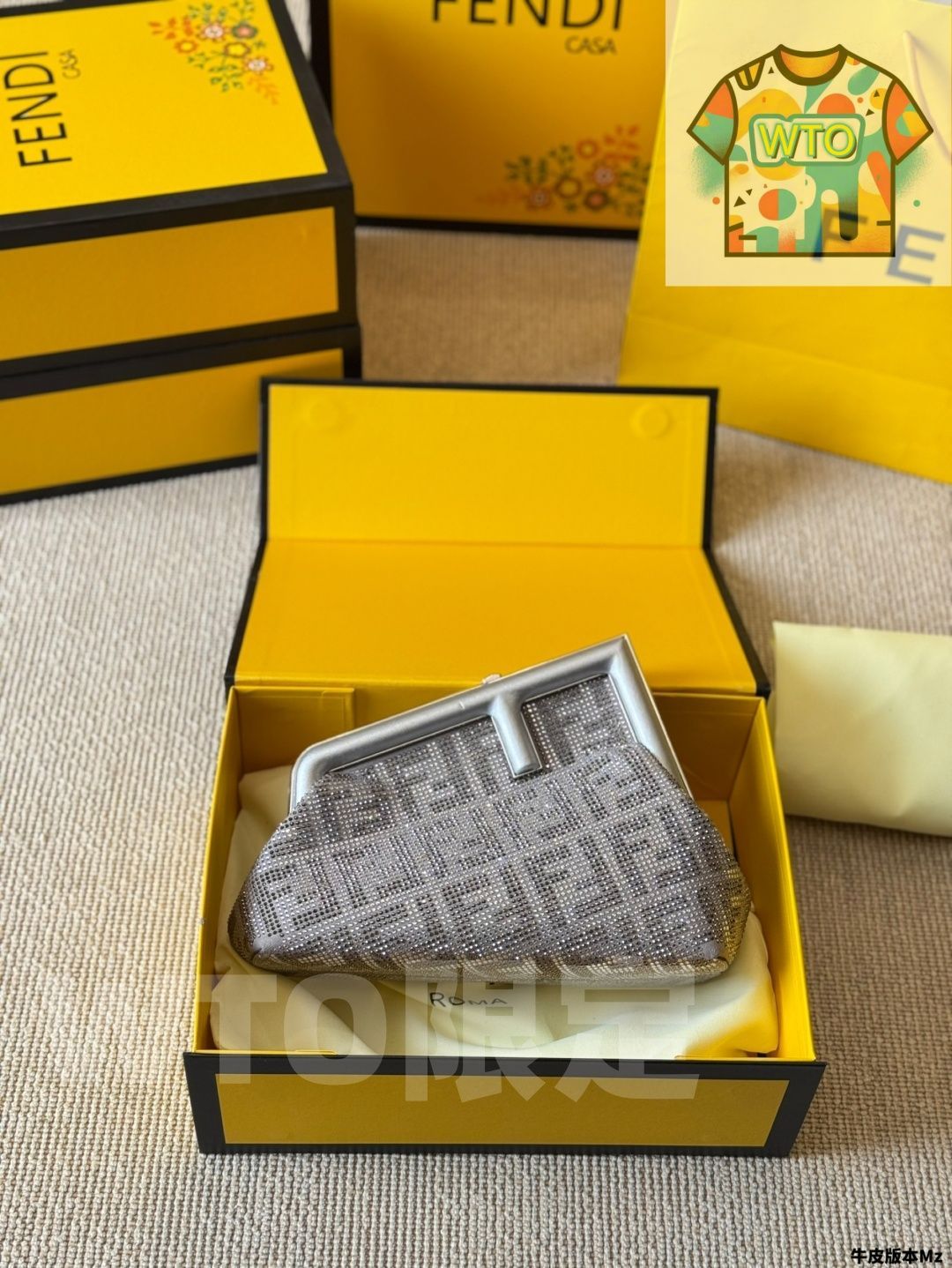 今日 Fendi First フェンディ ファースト スモール ハンドバッグ シルバー クリスタル-WTO輸入1